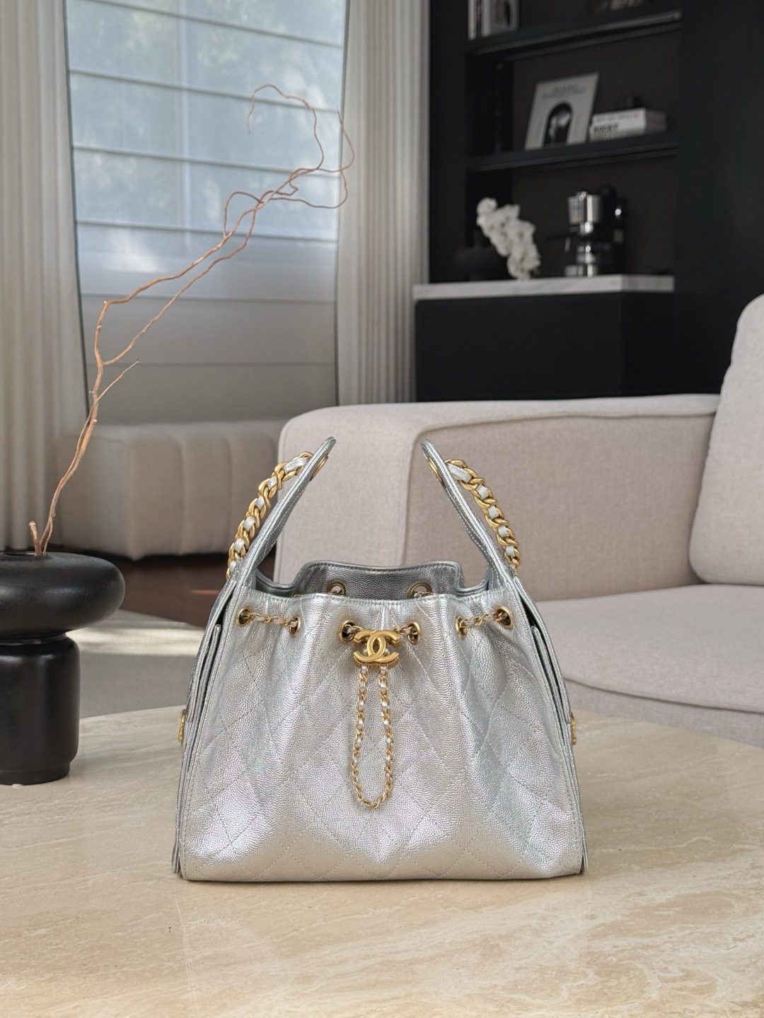 Chanel Code 10314 25S Hobo bag metallic grained calfskin with gold metal hardware Size 26x30x14cm