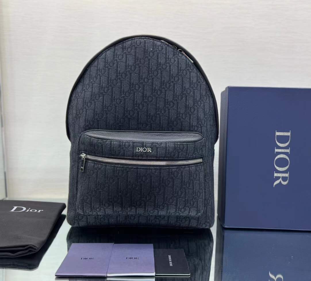 Dior Rider backpack in black Dior Oblique jacquard with leather trims