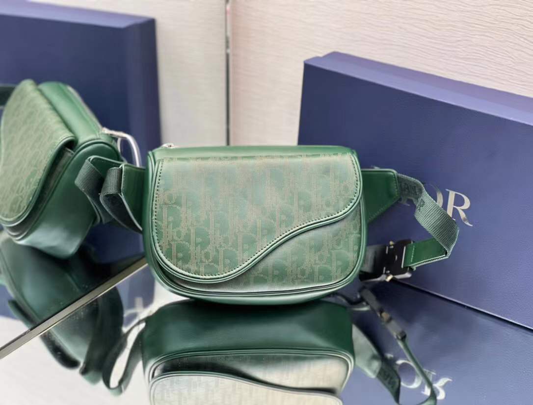 Christian Dior Galaxy World Tour Saddle Belt Bag in green Oblique Galaxy Leather