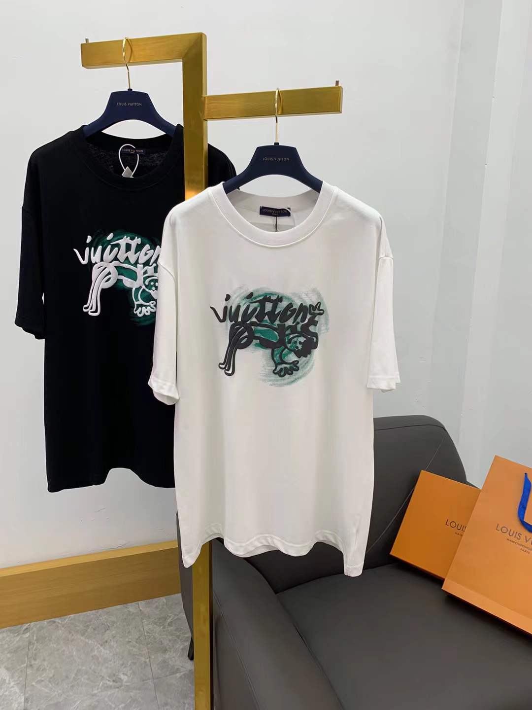 LV Washed Printed Cotton T-Shirt in white