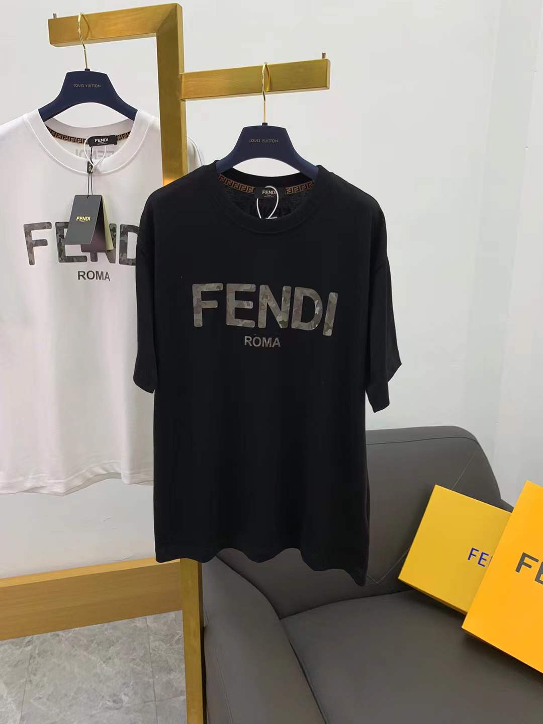 Fendi FF Yellow Eyes Printed White T-Shirt