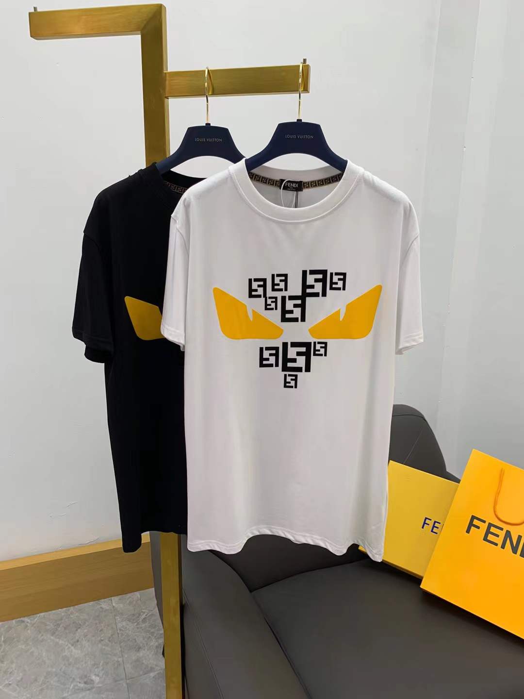 Fendi FF Yellow Eyes Printed White T-Shirt