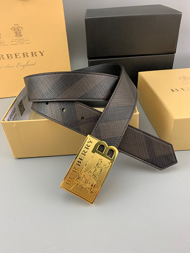 Burberry Reversible Check TB Belt in dark birch brown canvas and leather with a gold-plated Thomas Burberry Monogram buckle.