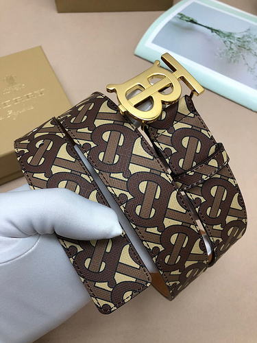 Burberry Reversible Check TB Belt in dark birch brown e-canvas and leather