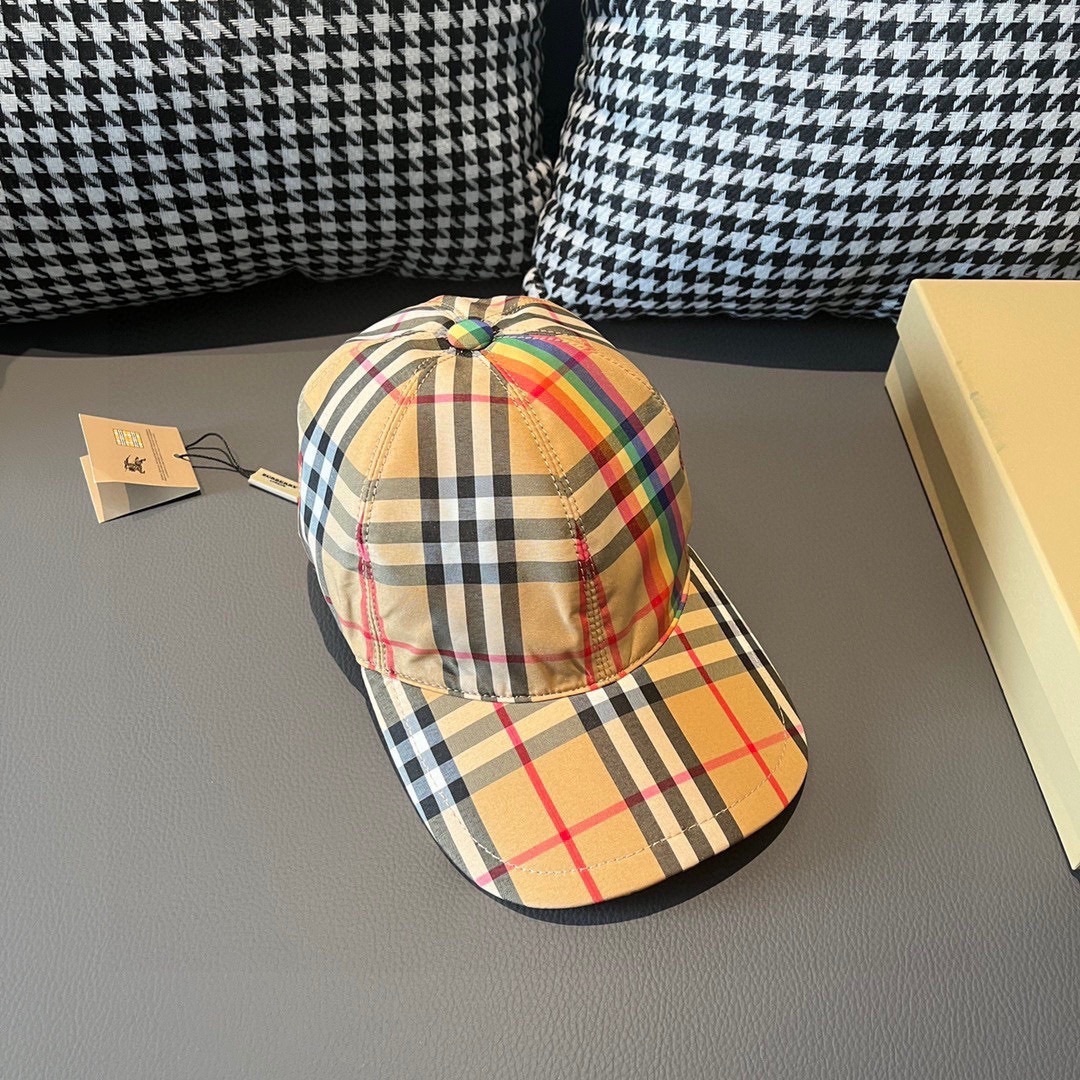Burberry Check cotton-blend baseball cap with a rainbow stripe detail