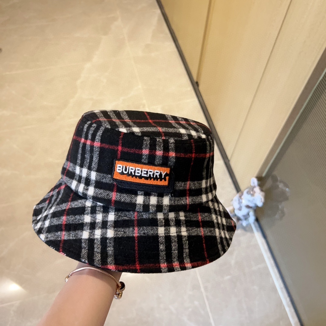 Burberry blue and red plaid reversible bucket hat