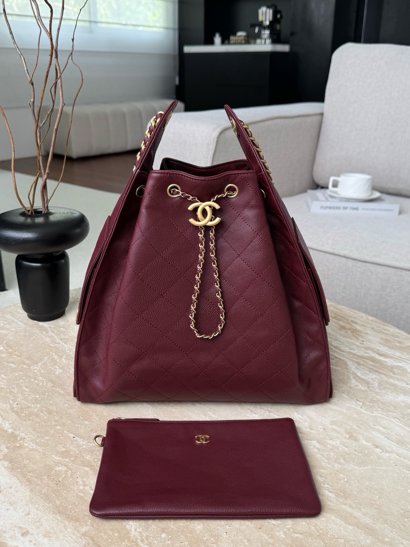 Chanel Bags Code 10305 25S burgundy grained calfskin leather with gold-tone metal hardware Size 30x15x40cm