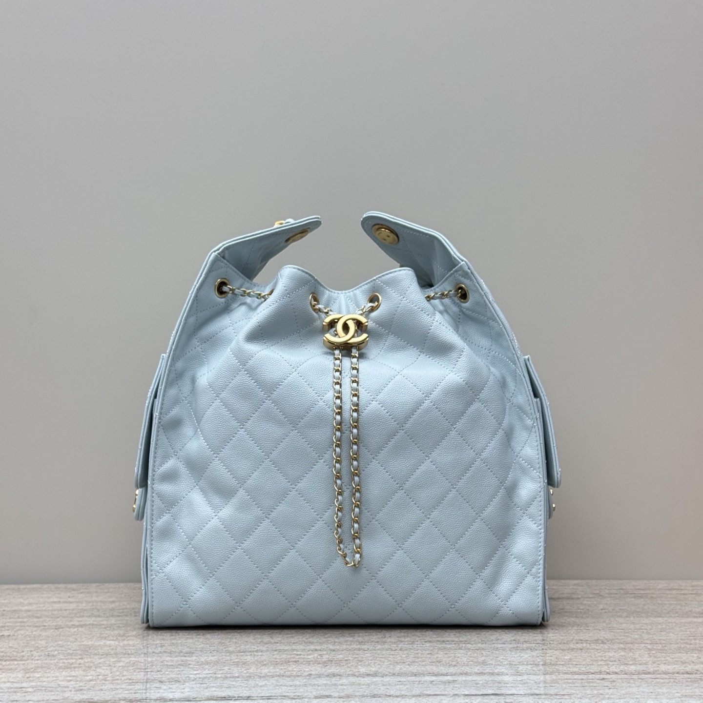 Chanel Code 10298 25S hobo bag blue in quilted caviar leather 30x15x40cm
