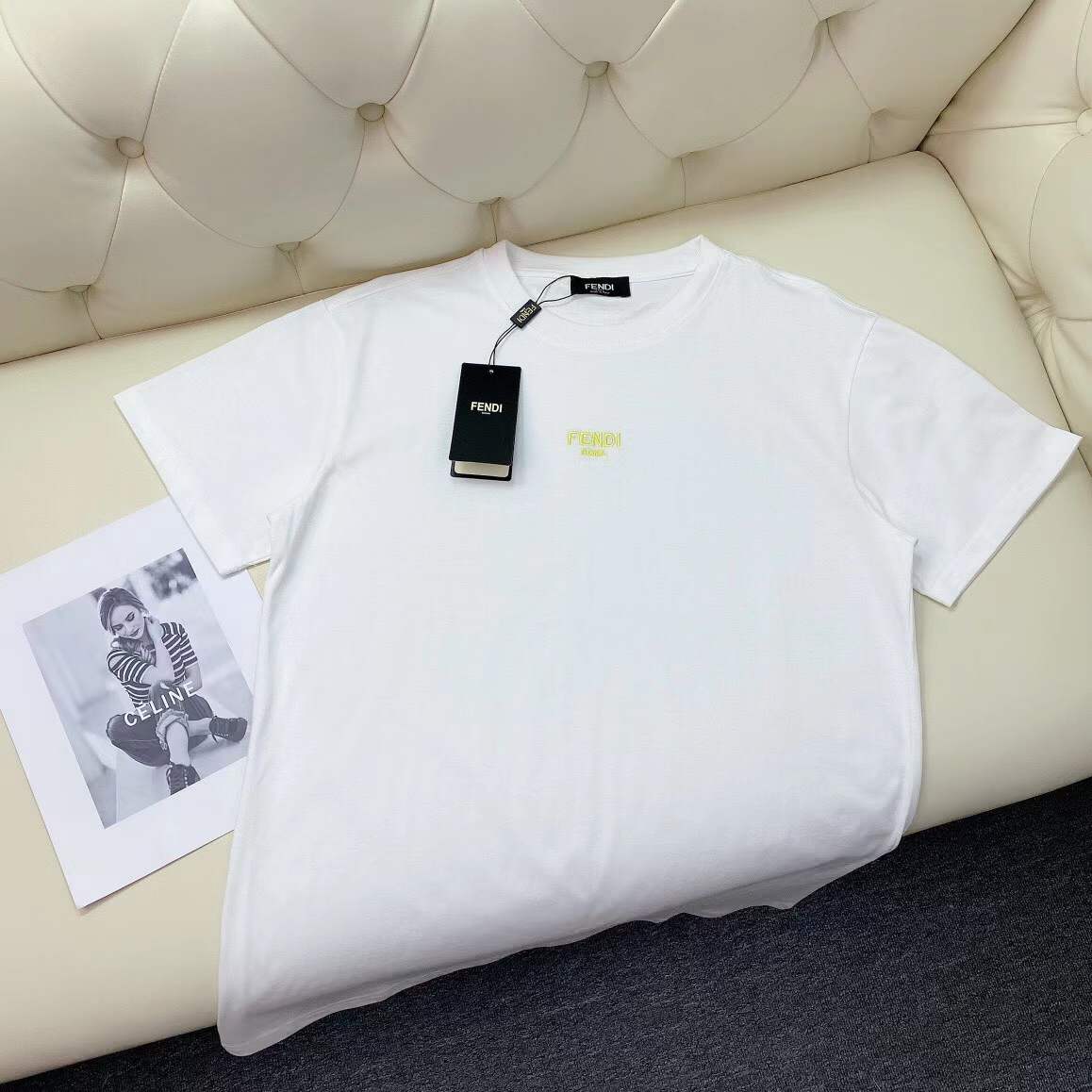 Fendi white cotton t-shirt with a small logo