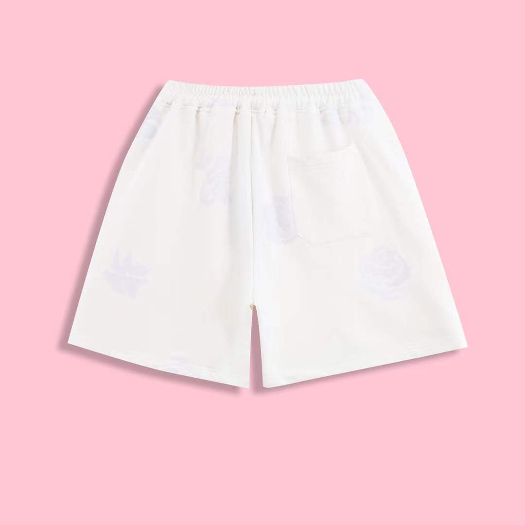 LV Denim Tears Mono Cotton Wreath Shorts in white cotton.