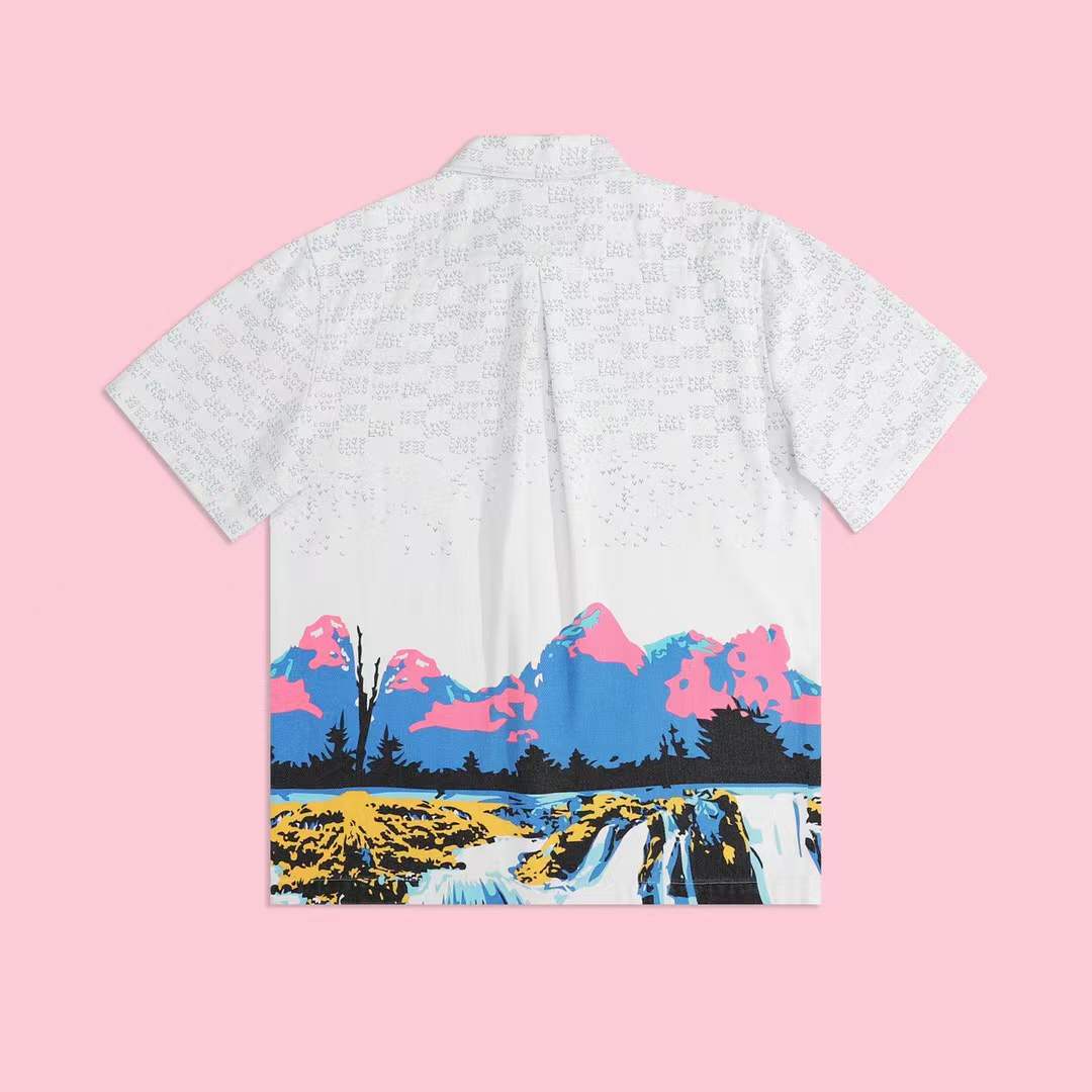 LV Landscape short-sleeved denim shirt in multicolor cotton
