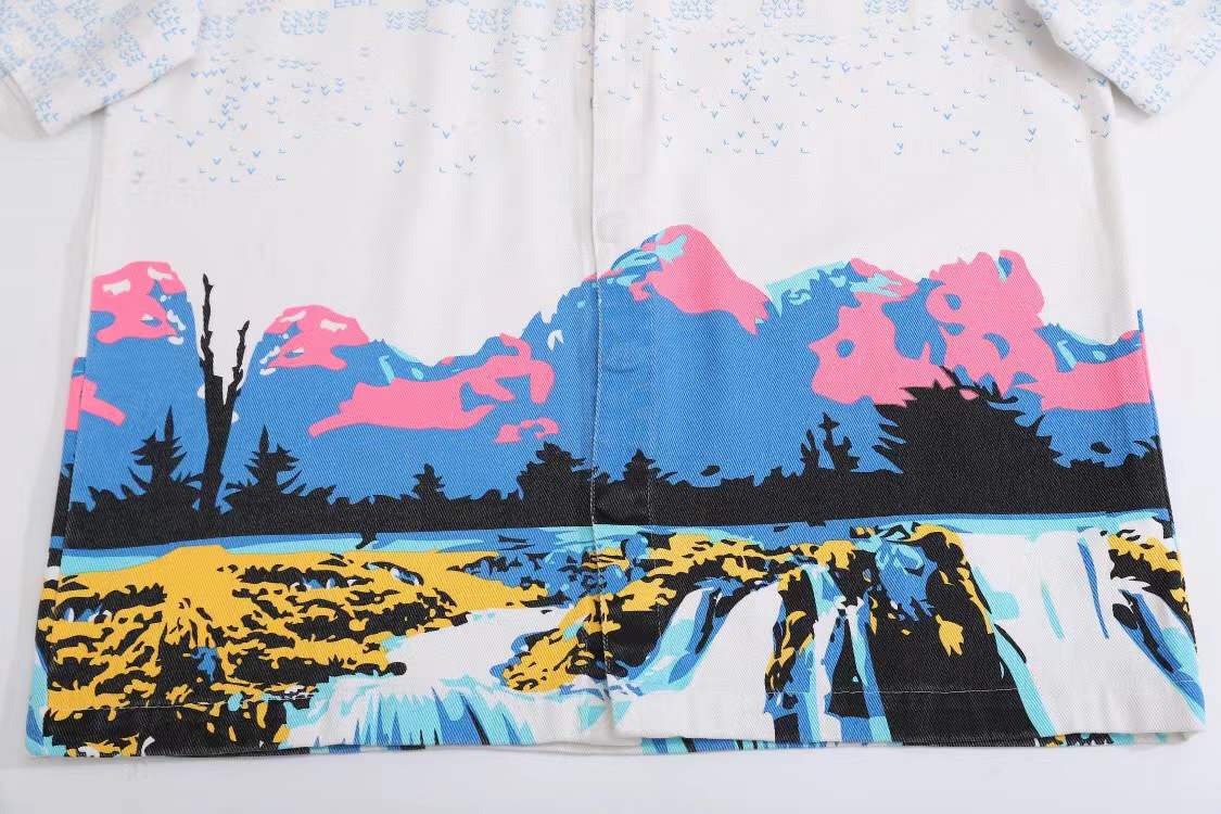LV Landscape short-sleeved denim shirt in multicolor cotton