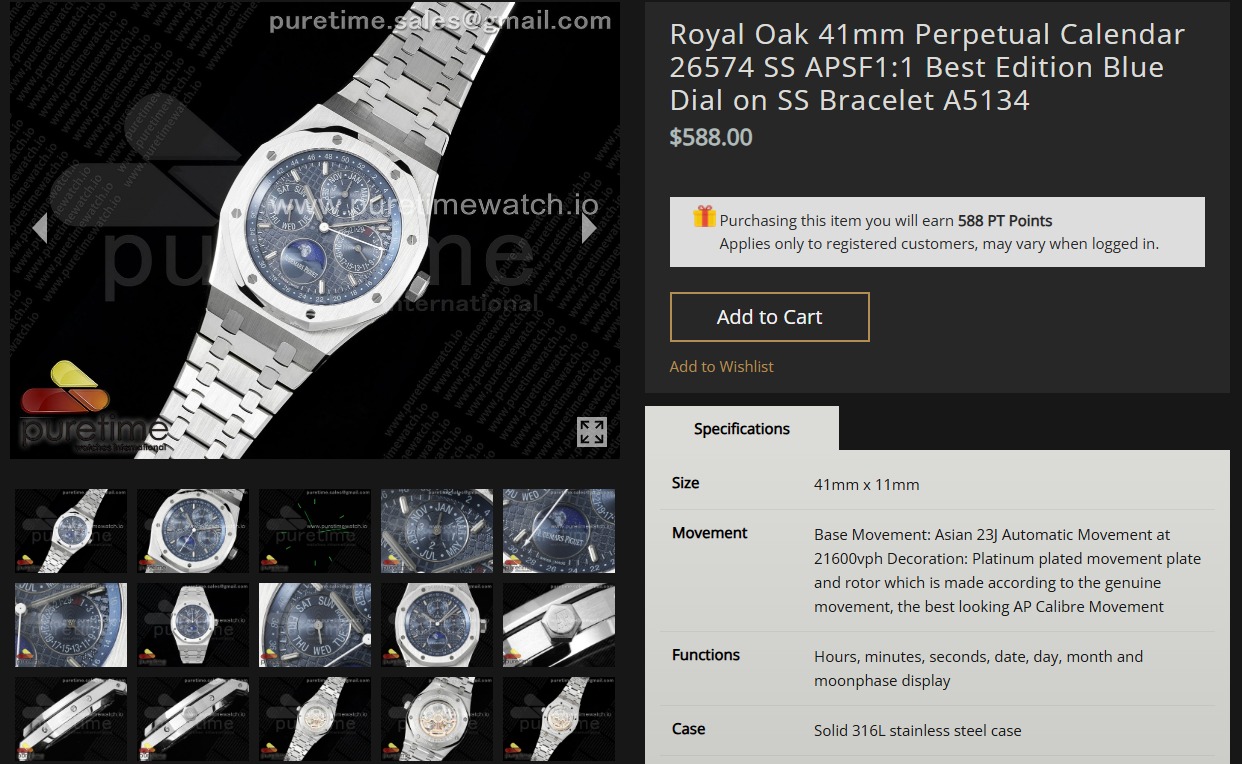 Royal Oak 41mm Perpetual Calendar 26574 SS APSF1:1 Best Edition Blue Dial on SS Bracelet A5134 $588