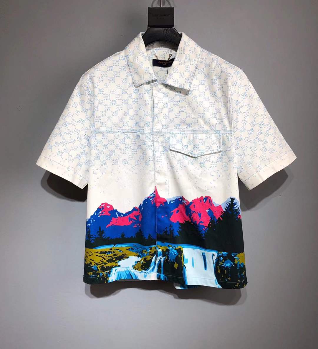 LV Landscape Short-Sleeved Denim Shirt in multicolour.
