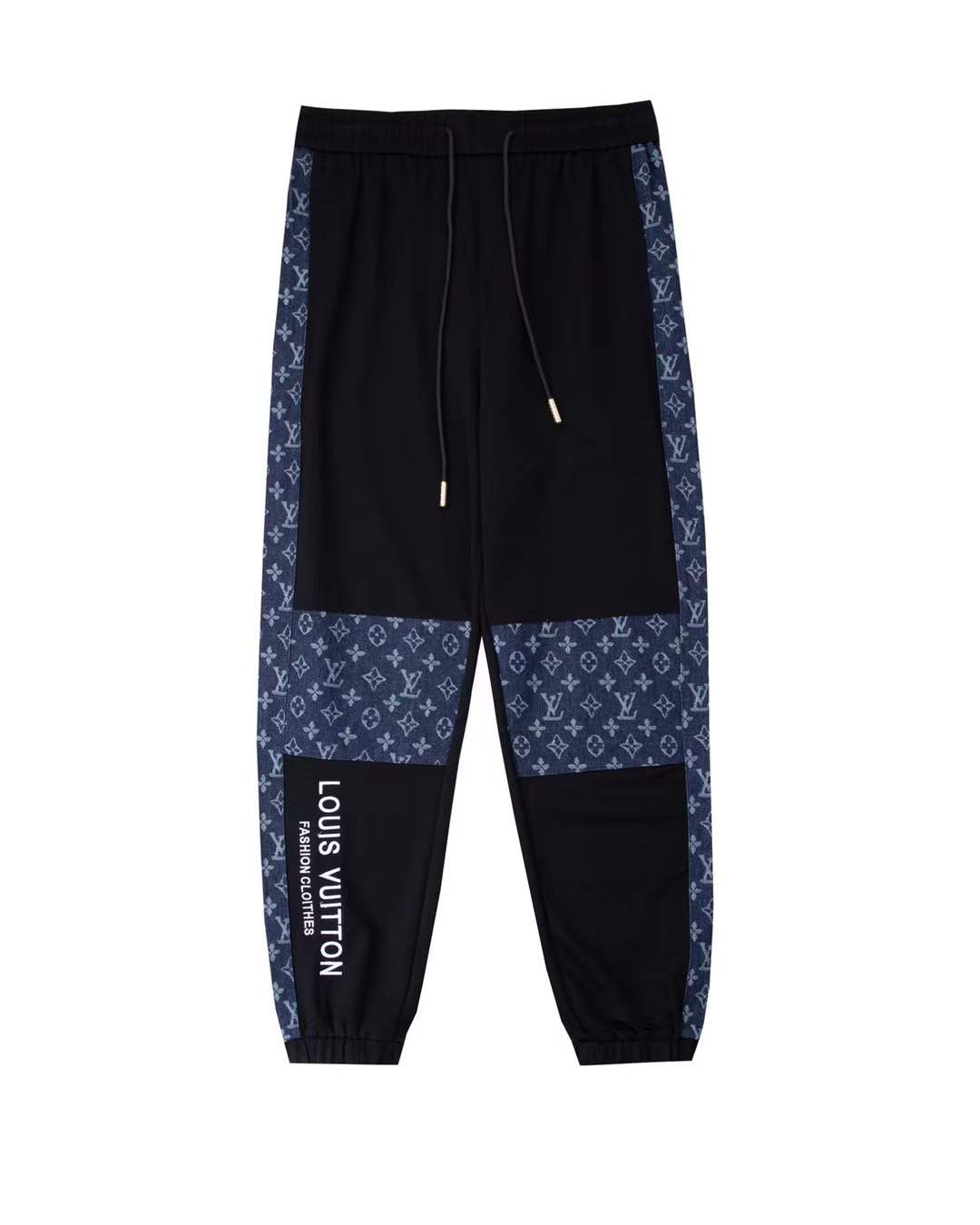 LV Monogram Nylon Track Long Pant in black and navy blue nylon.