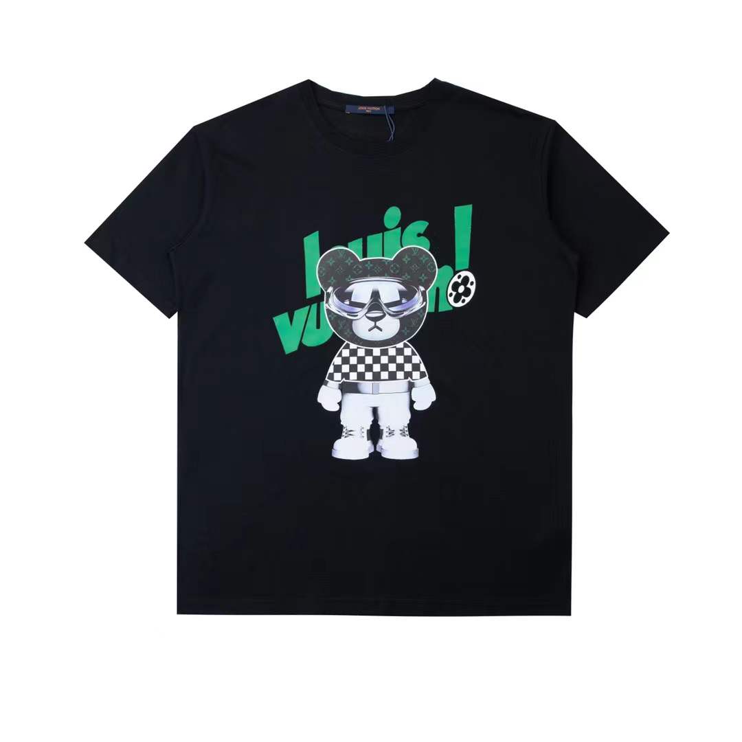 LV Bear Print Mercerized Cotton T-Shirt in black.