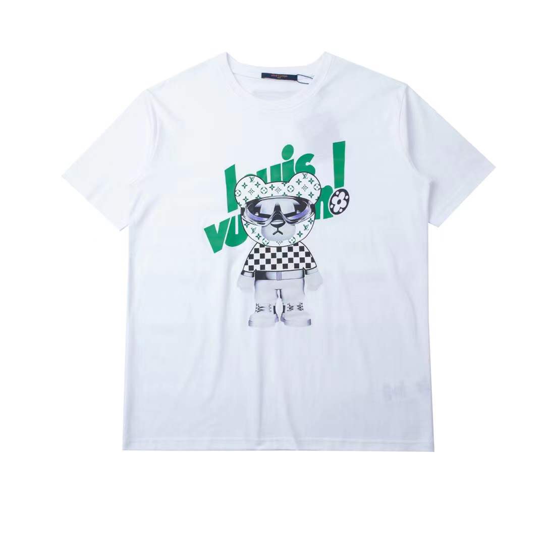 LV graphic print teddy bear t-shirt in white cotton.