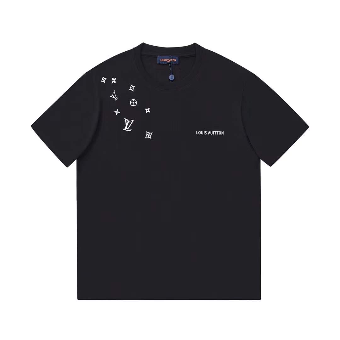 LV Logo T-shirt in black cotton.