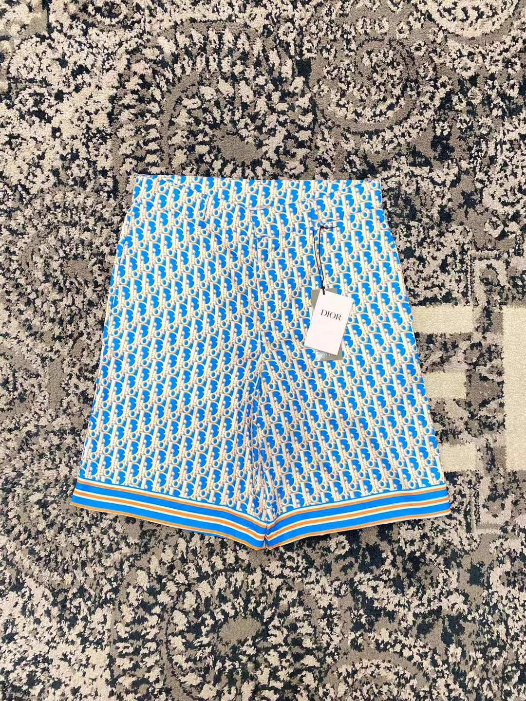 Dior Oblique Bermuda Shorts in white and sky blue silk twill