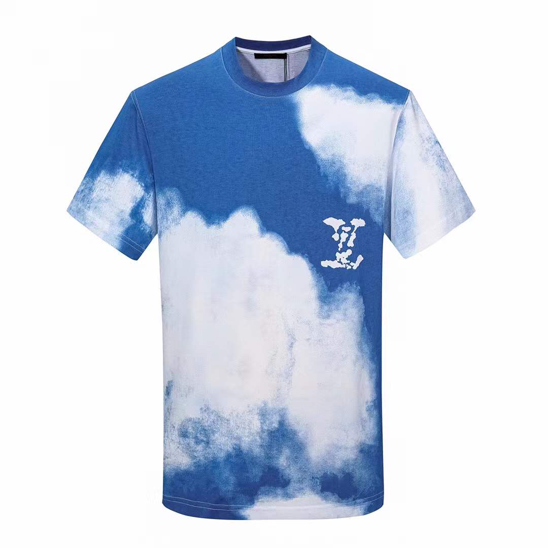 LV Cloud Logo Print T-shirt in blue and white cotton