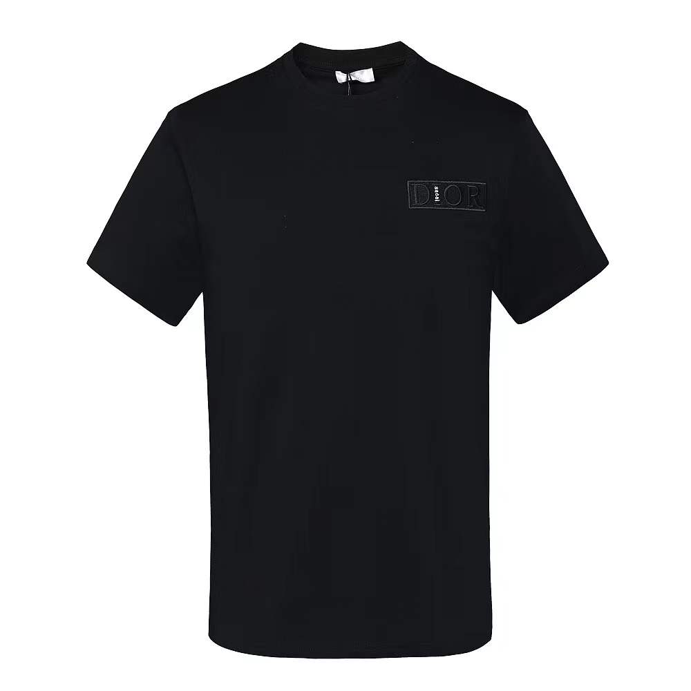christian dior Black cotton T-shirt with an embroidered logo patch on the chest.