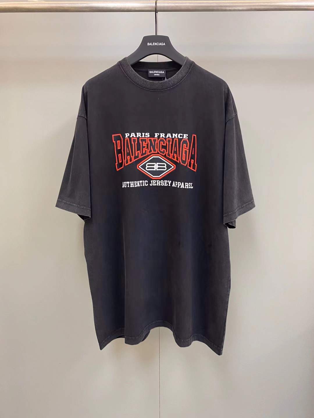 Balenciaga Authentic Jersey Apparel T-shirt Black in charcoal gray cotton.