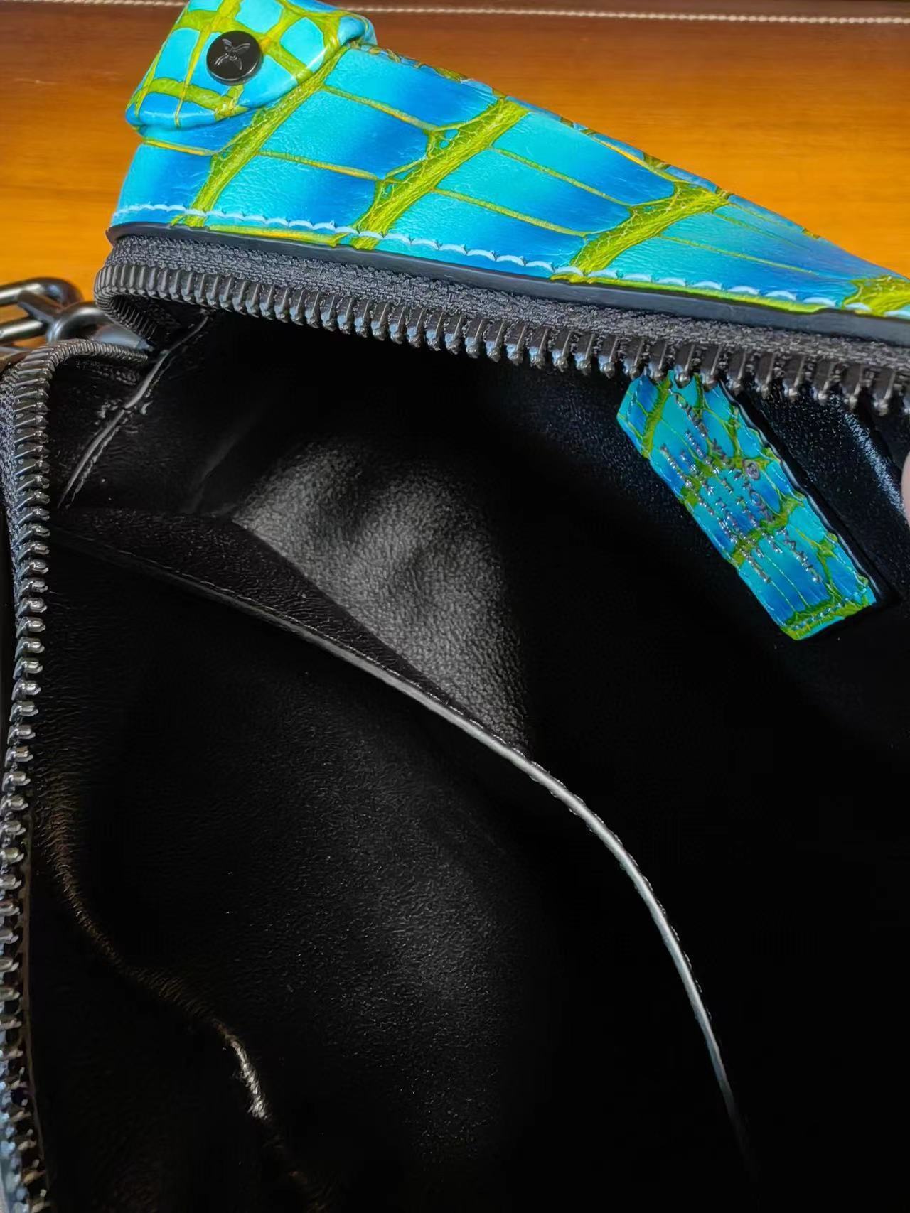 LV N82514 Mini Soft Trunk in blue and green alligator leather