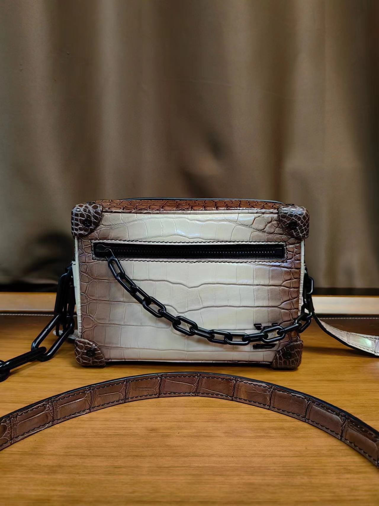 LV x Virgil Abloh Sahara Himalayan crocodile mini soft trunk handbag