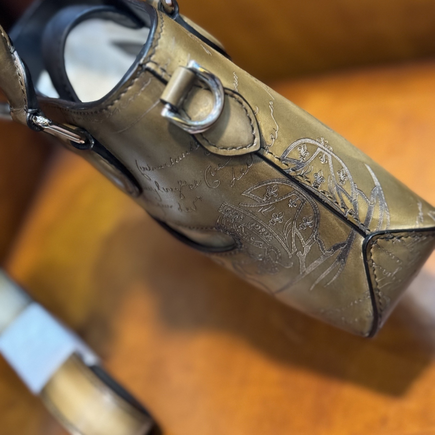 Berluti Toujours Gulliver handbag in Venezia leather with a Scritto (calligraphy) design