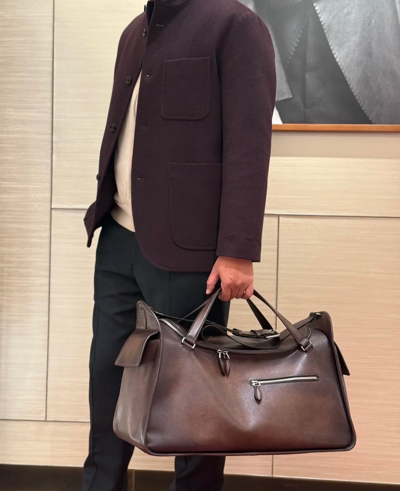 Berluti Périple Full-Grain Venezia Leather Weekend Bag in brown