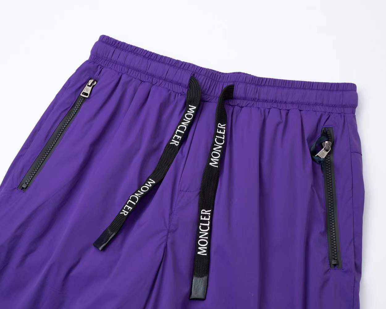 Moncler men's purple logo patch nylon swim shorts