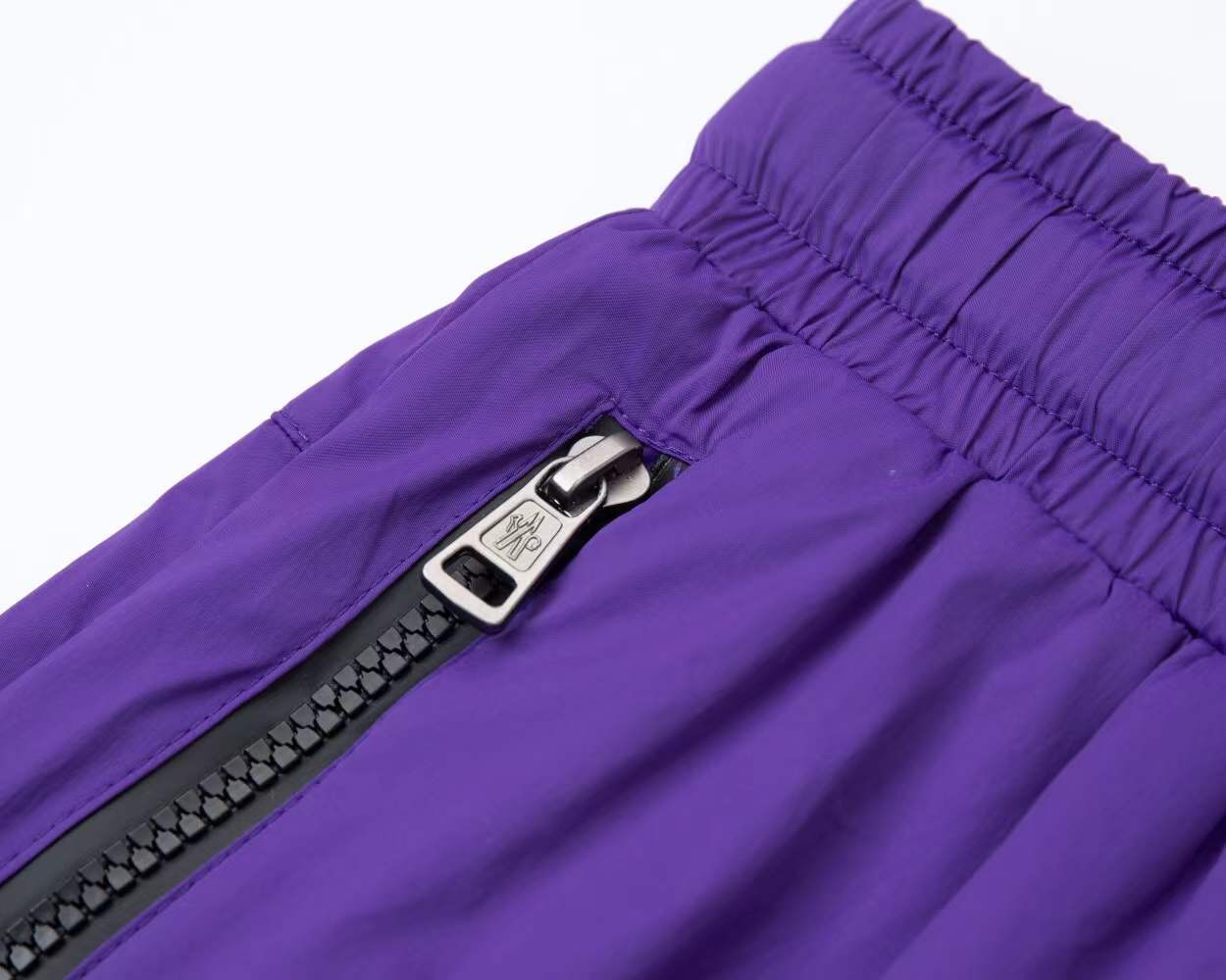 Moncler men's purple logo patch nylon swim shorts