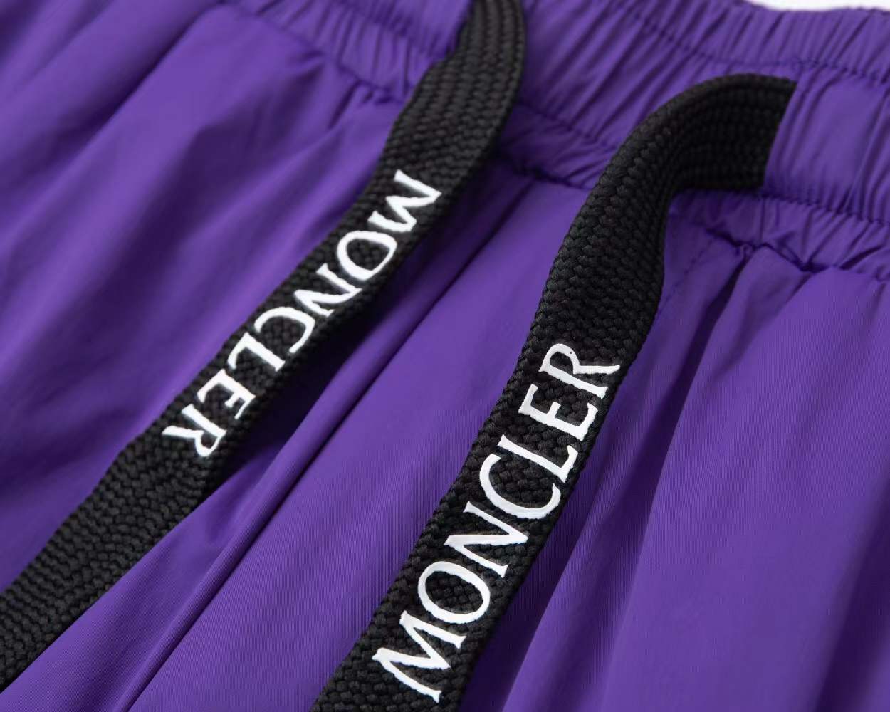 Moncler men's purple logo patch nylon swim shorts