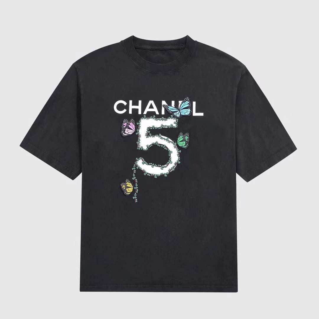 Chanel Number 5 butterfly T-shirt Black