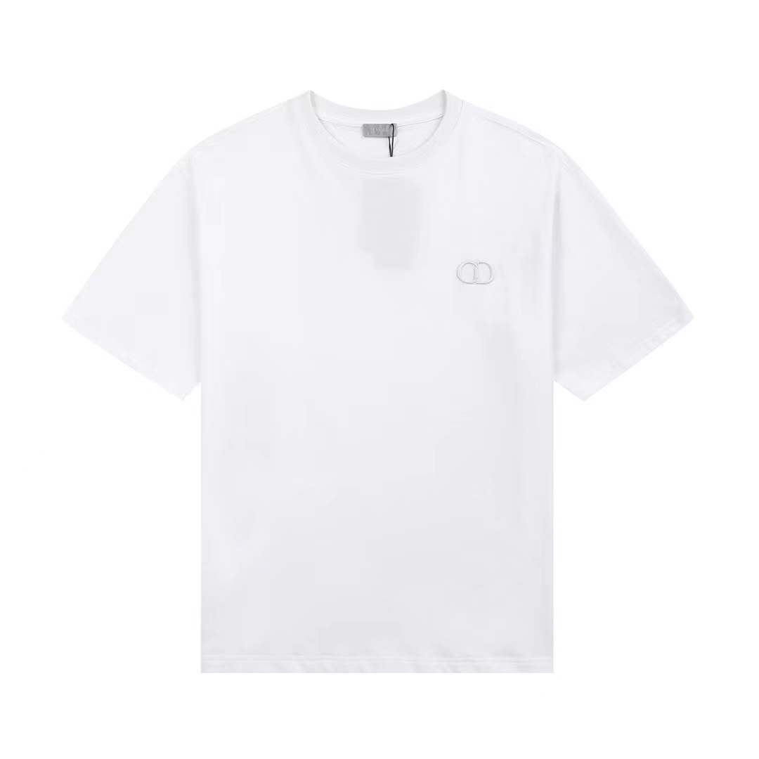 Dior CD Icon slim fit t-shirt in white cotton jersey with tonal embroidery.