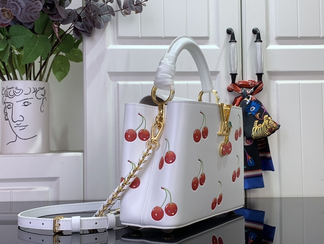 LV x Takashi Murakami Cherry Capucines Mini handbag in white canvas