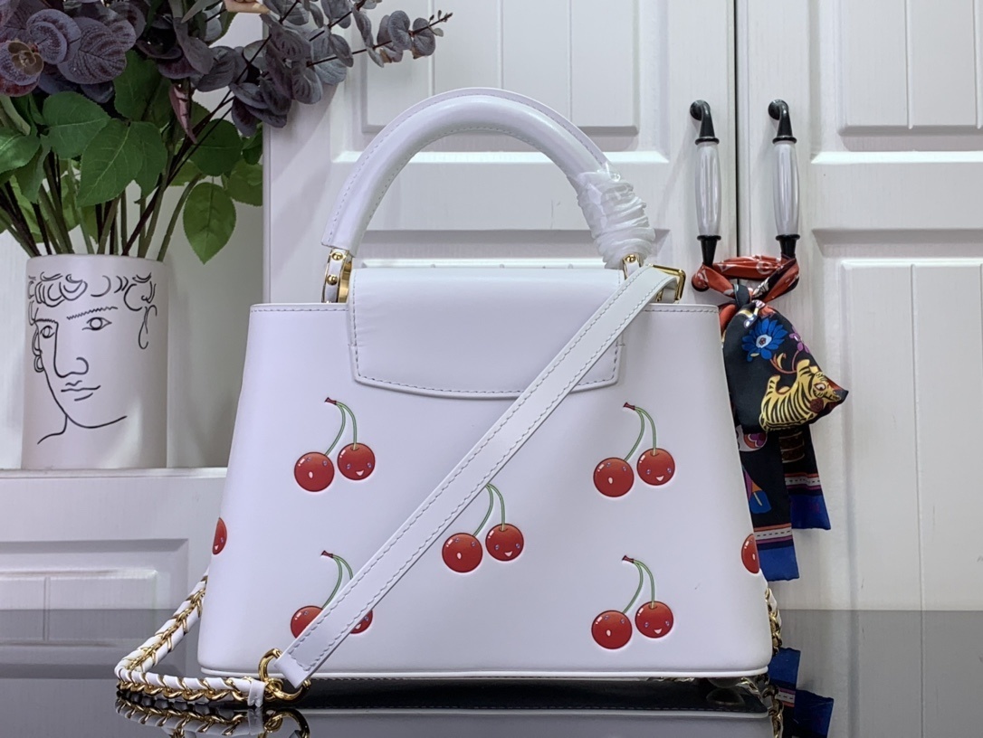 LV x Takashi Murakami Cherry Capucines Mini handbag in white canvas