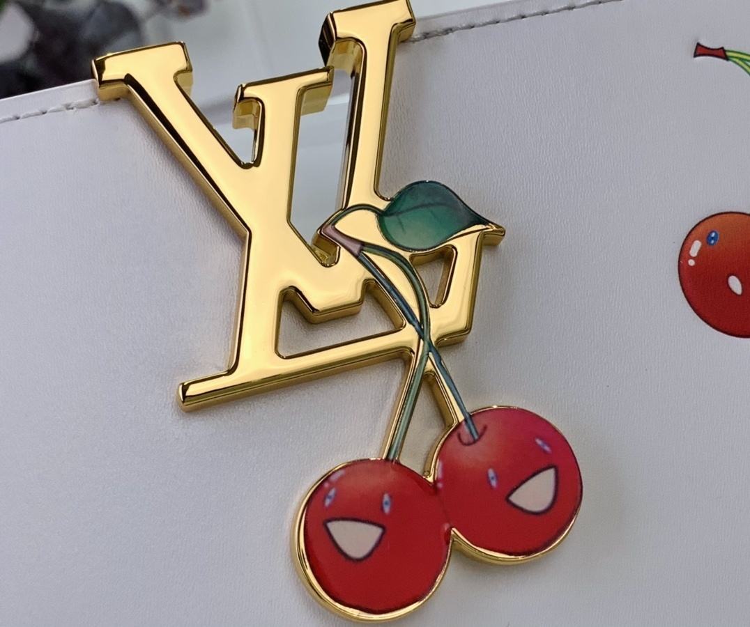 LV x Takashi Murakami Cherry Capucines Mini handbag in white canvas