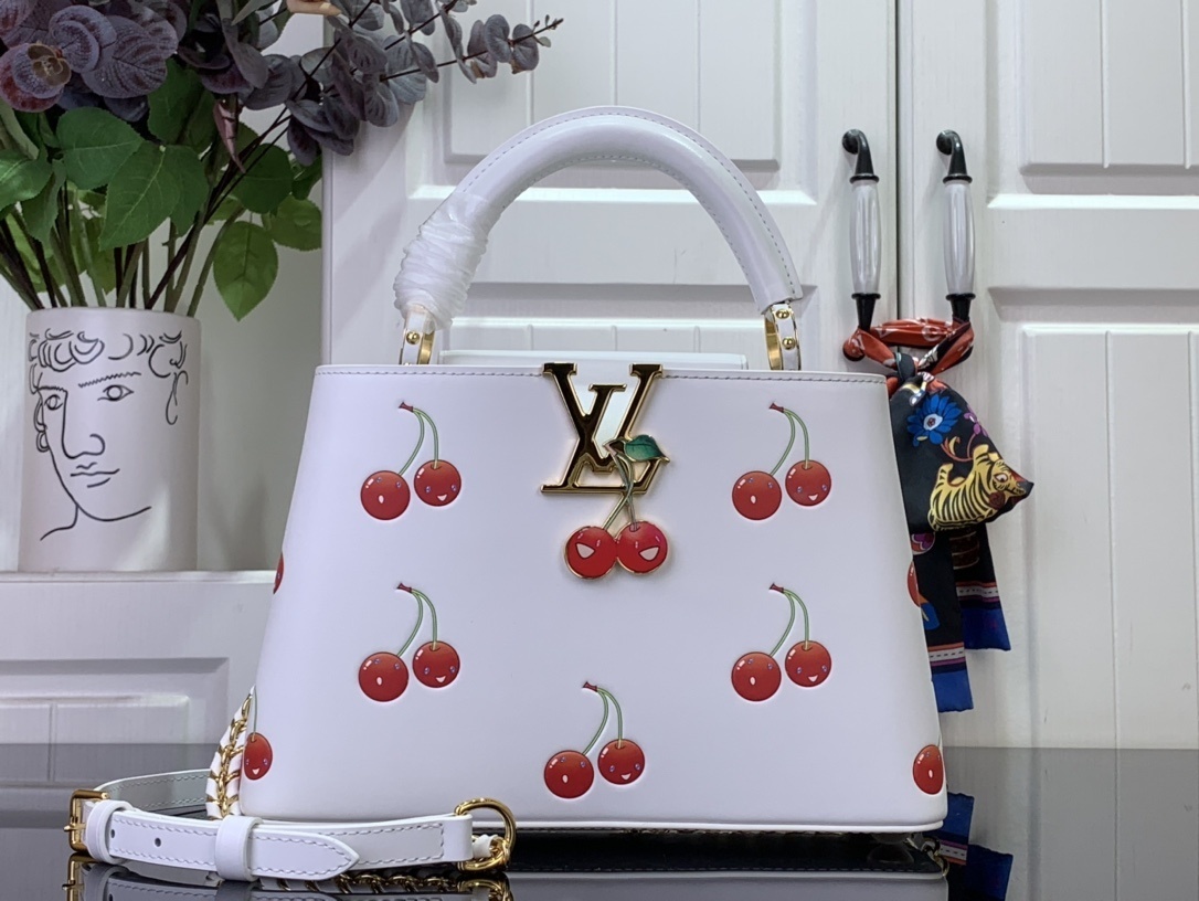 LV x Takashi Murakami Cherry Capucines Mini handbag in white canvas