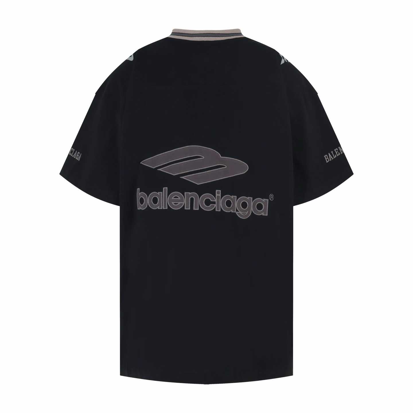 Balenciaga 3B Football V-Neck T-shirt Oversized in dark navy and red dry jersey.