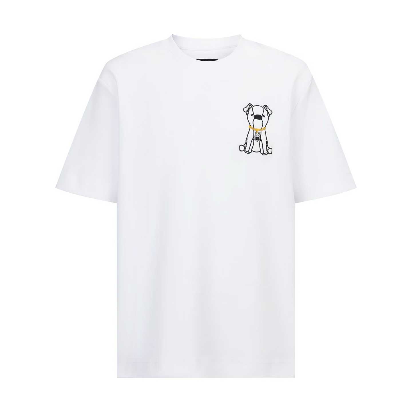 Fendi cotton T-shirt with a dog graphic embroidery.