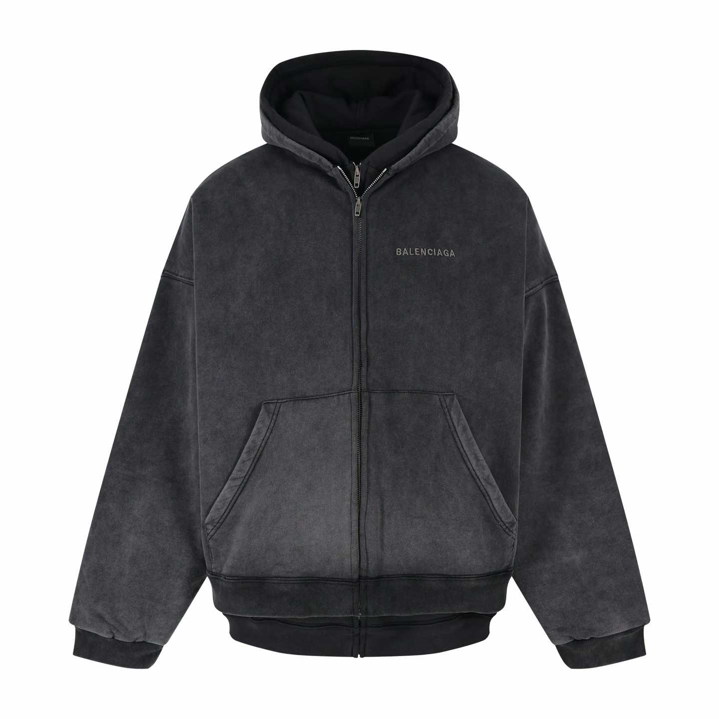 Balenciaga Zip-up Hoodie in a washed grey cotton material.