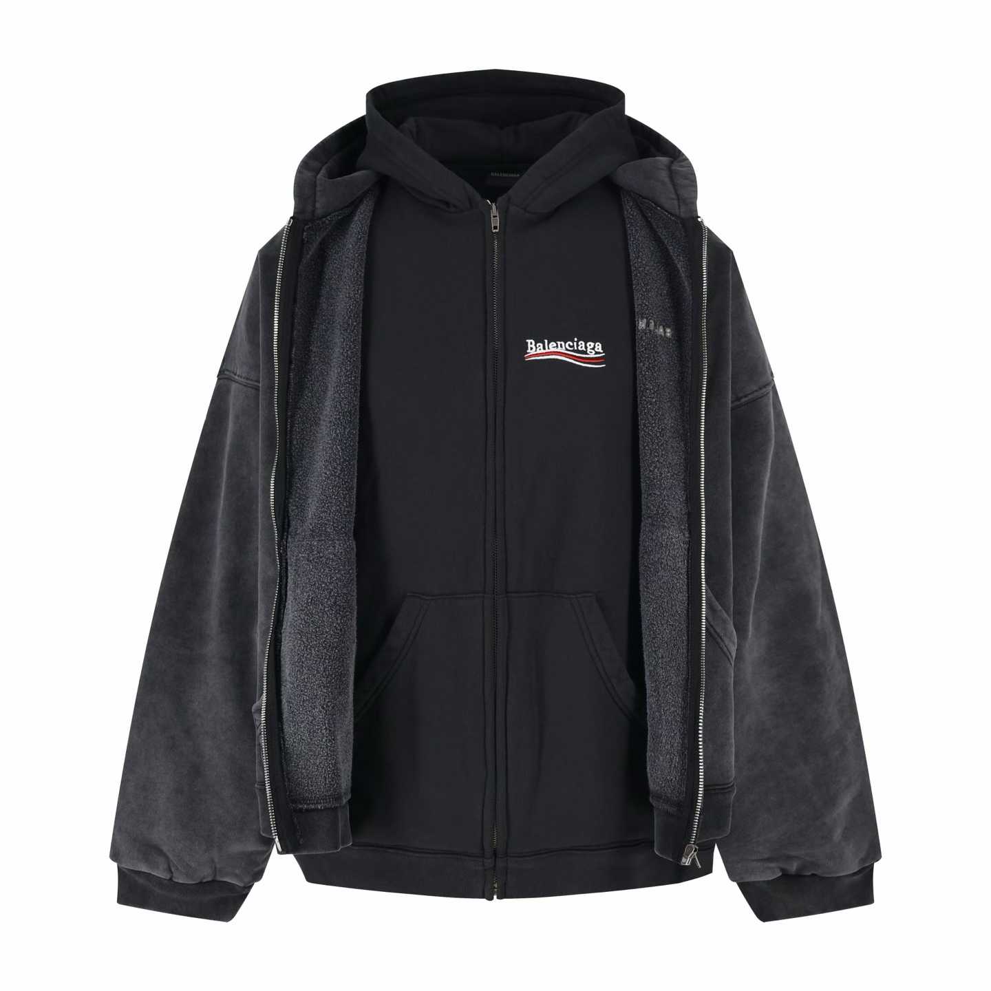 Balenciaga Zip-up Hoodie in a washed grey cotton material.