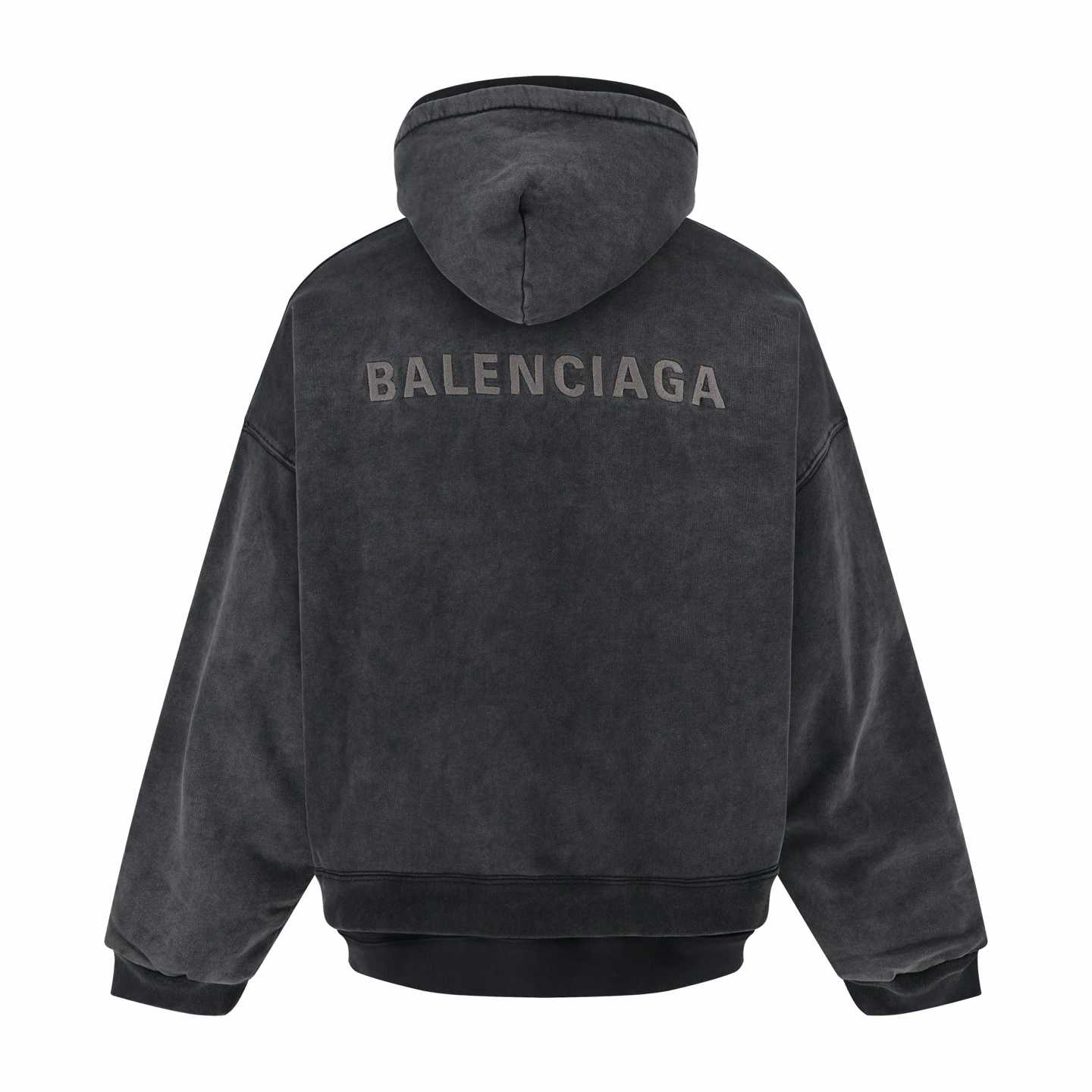Balenciaga Zip-up Hoodie in a washed grey cotton material.