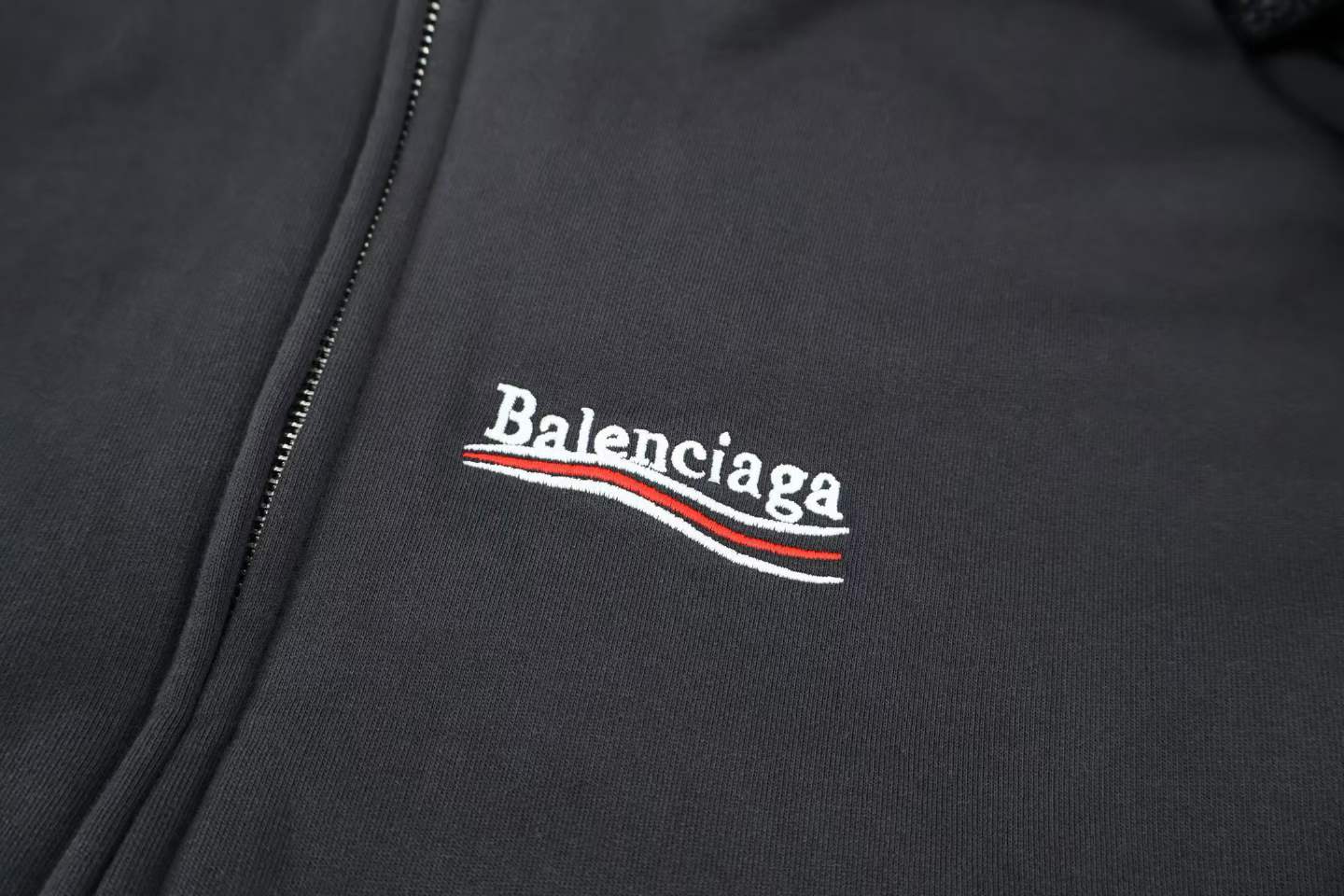 Balenciaga Zip-up Hoodie in a washed grey cotton material.