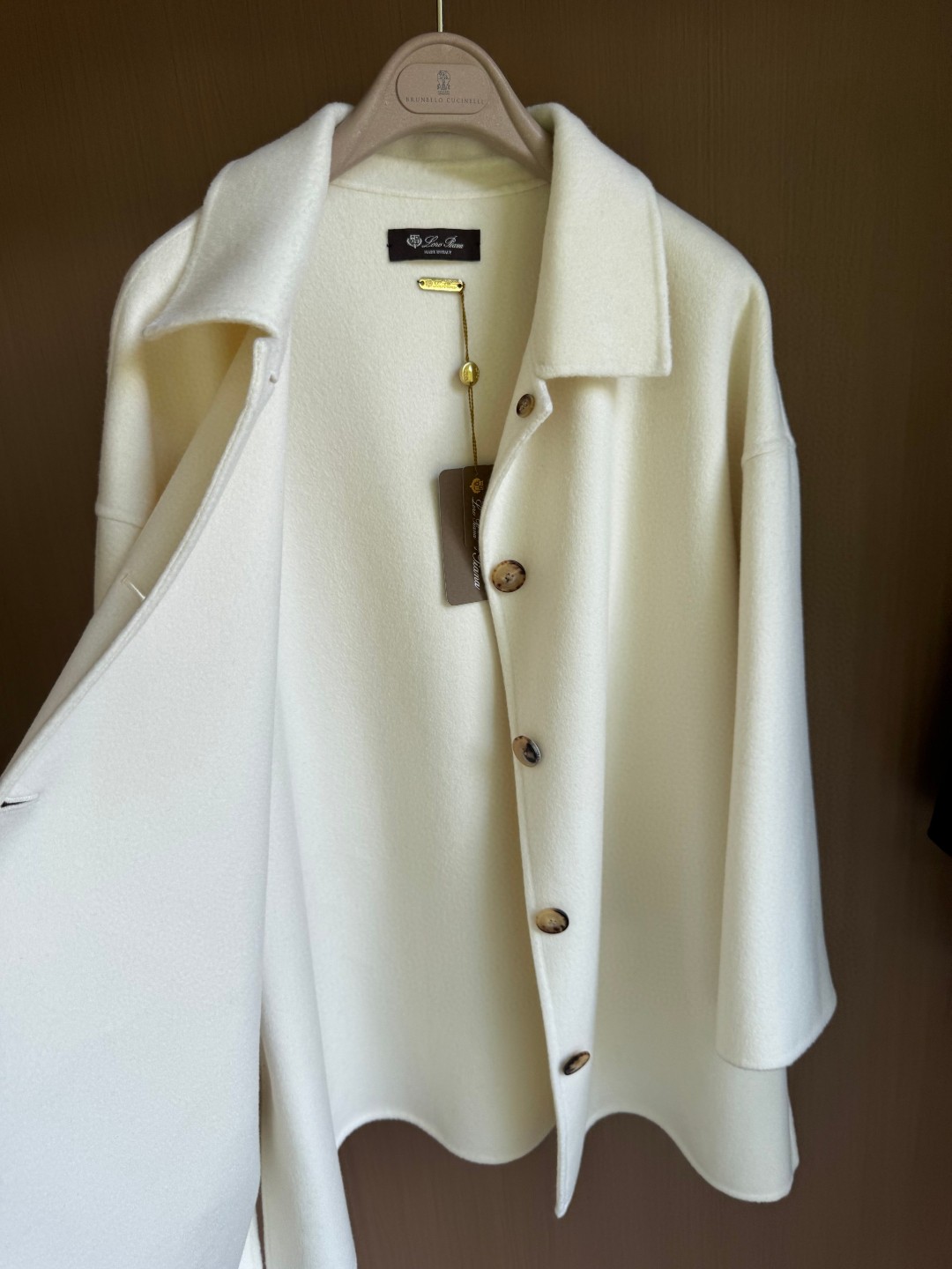 Loro Piana white double-faced cashmere shirt jacket