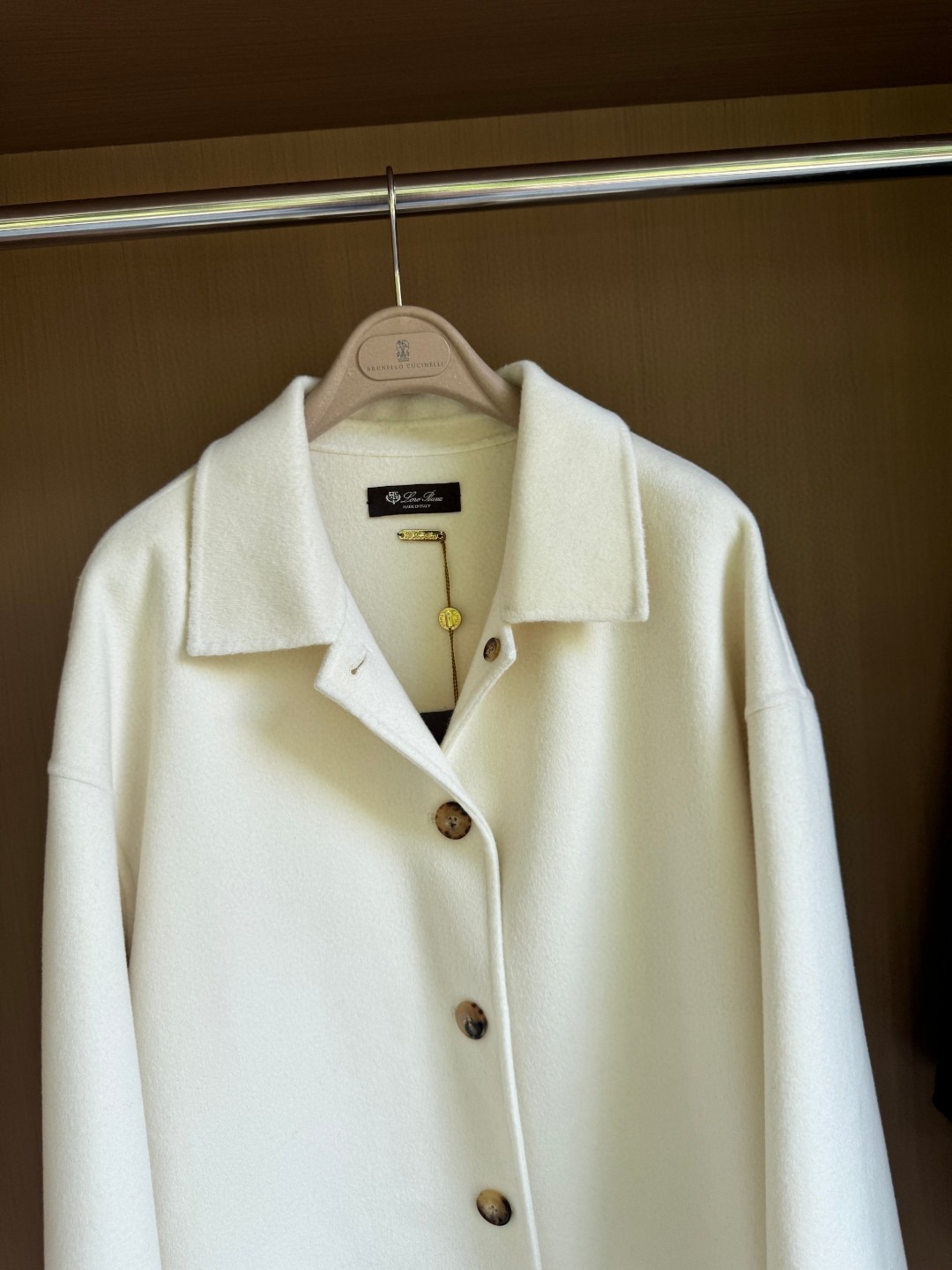 Loro Piana white double-faced cashmere shirt jacket