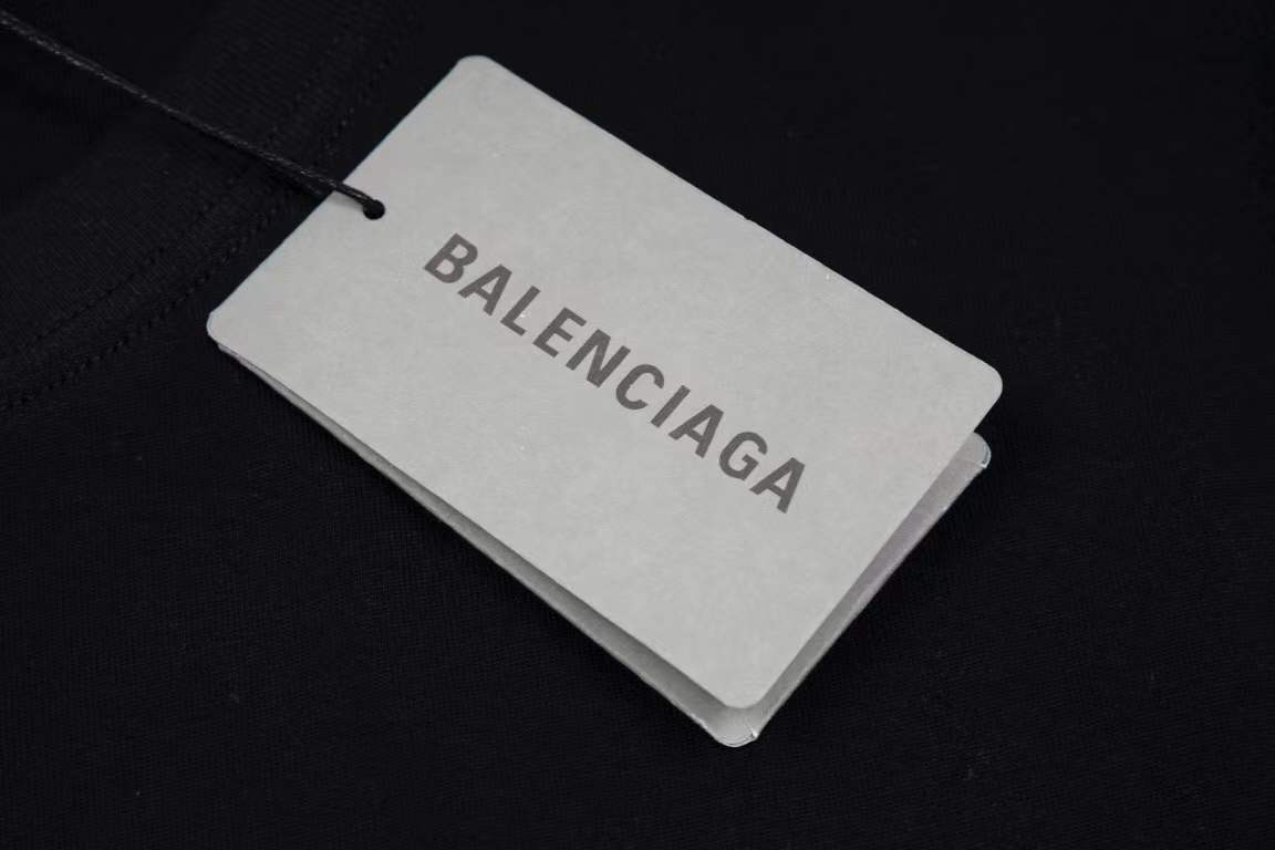 Balenciaga black cotton t-shirt with a blue denim slipper graphic print