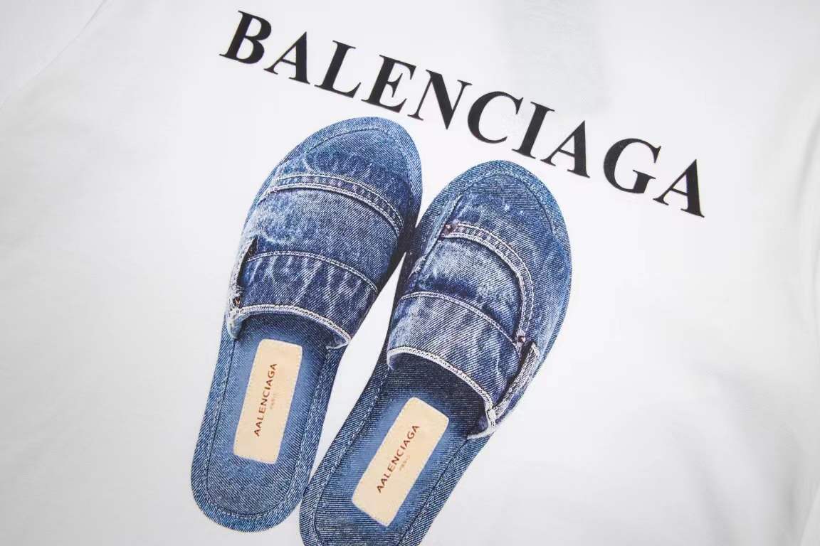 Balenciaga logo-print cotton T-shirt graphic of denim slides