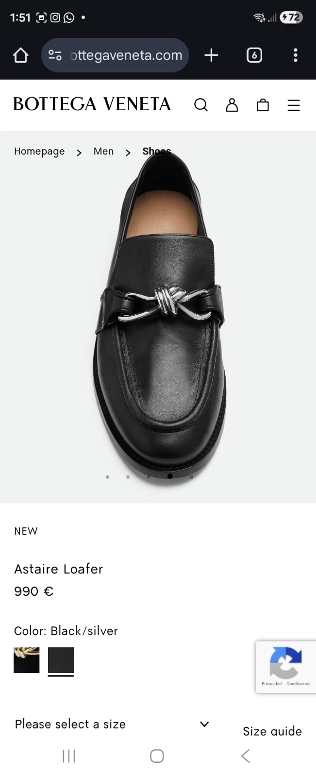 Bottega Veneta Astaire loafers Black calfskin leather with a silver-tone metallic knot detail.